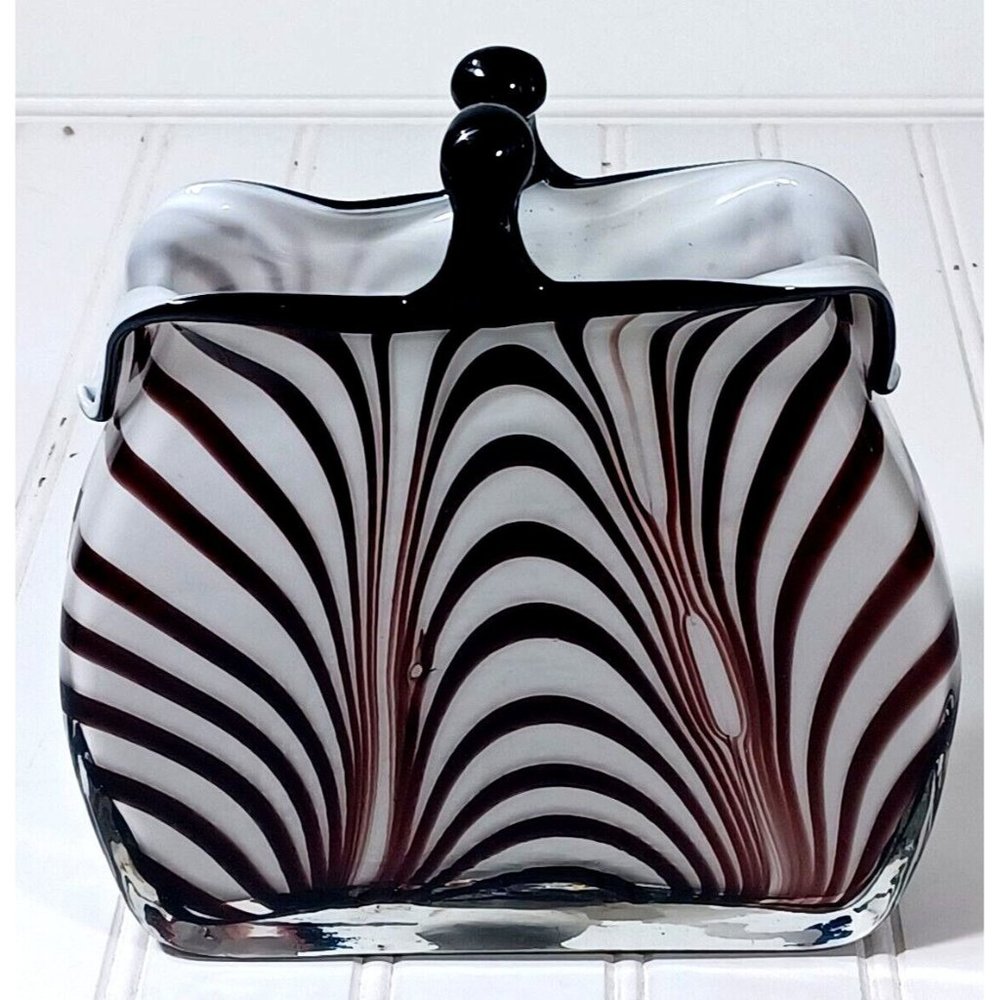 Rare Murano Optical Illusion MCM Vtg Handbag  Purse Art Glass Vase Planter 1960s - Picture 7 of 10
